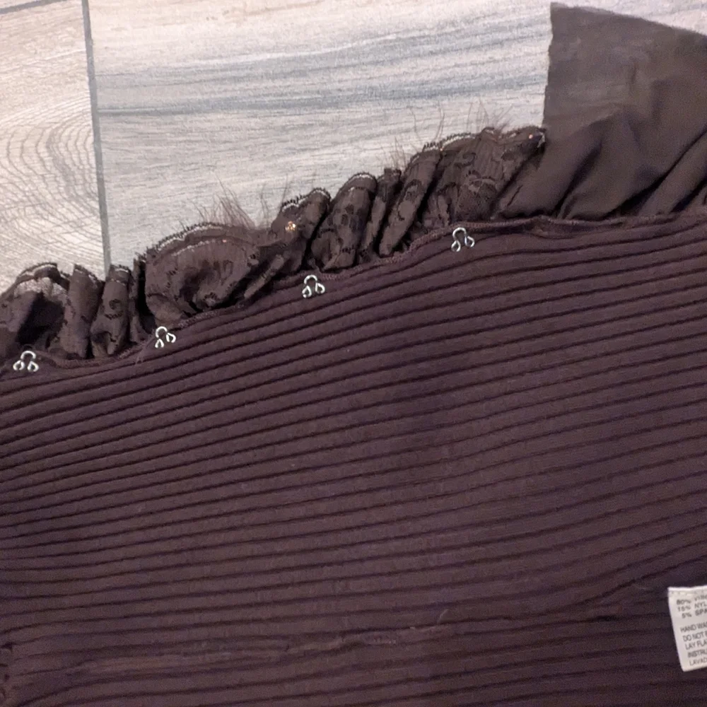 Vintage Belldini Brown Y2K 90s Lace Sequin Feather cuffs Ruffle Sweater - Picture 6 of 6